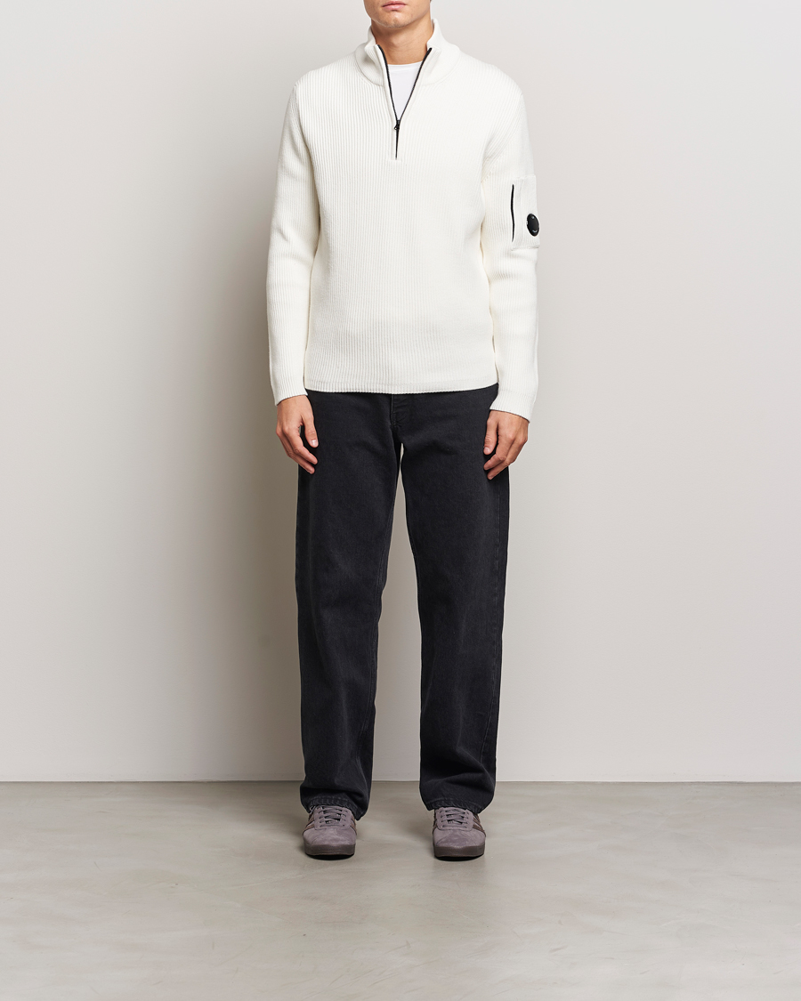 Herren | Pullover | C.P. Company | Full Rib Knitted Cotton Half Zip Off White