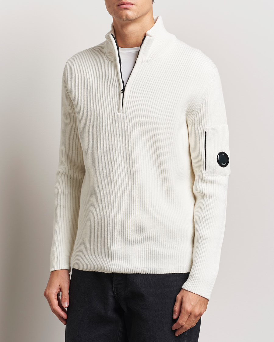 Herren | Pullover | C.P. Company | Full Rib Knitted Cotton Half Zip Off White