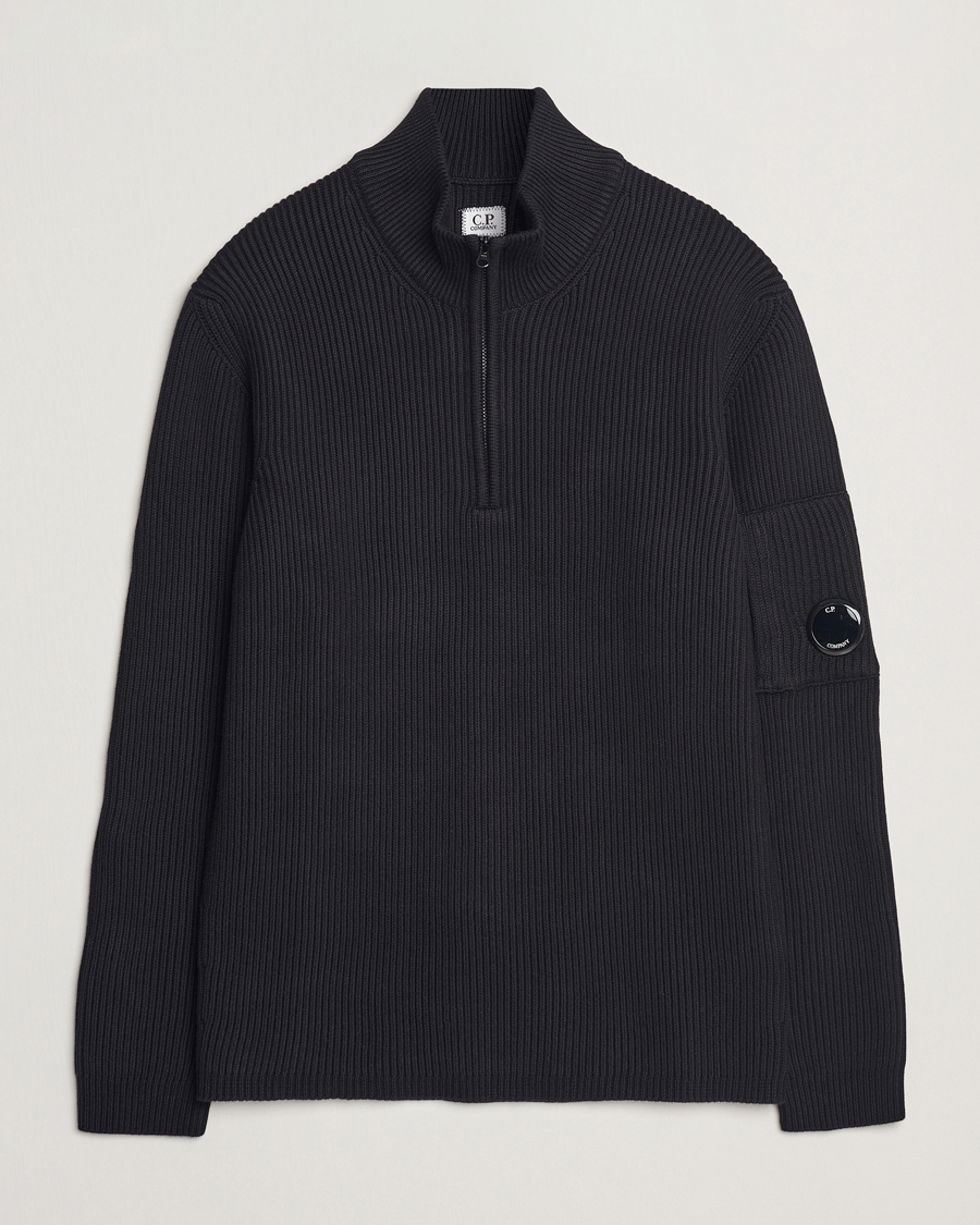 Herren | Pullover | C.P. Company | Full Rib Knitted Cotton Half Zip Black