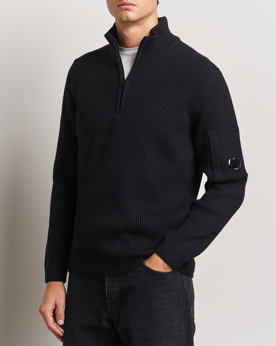 Herren | Pullover | C.P. Company | Full Rib Knitted Cotton Half Zip Black