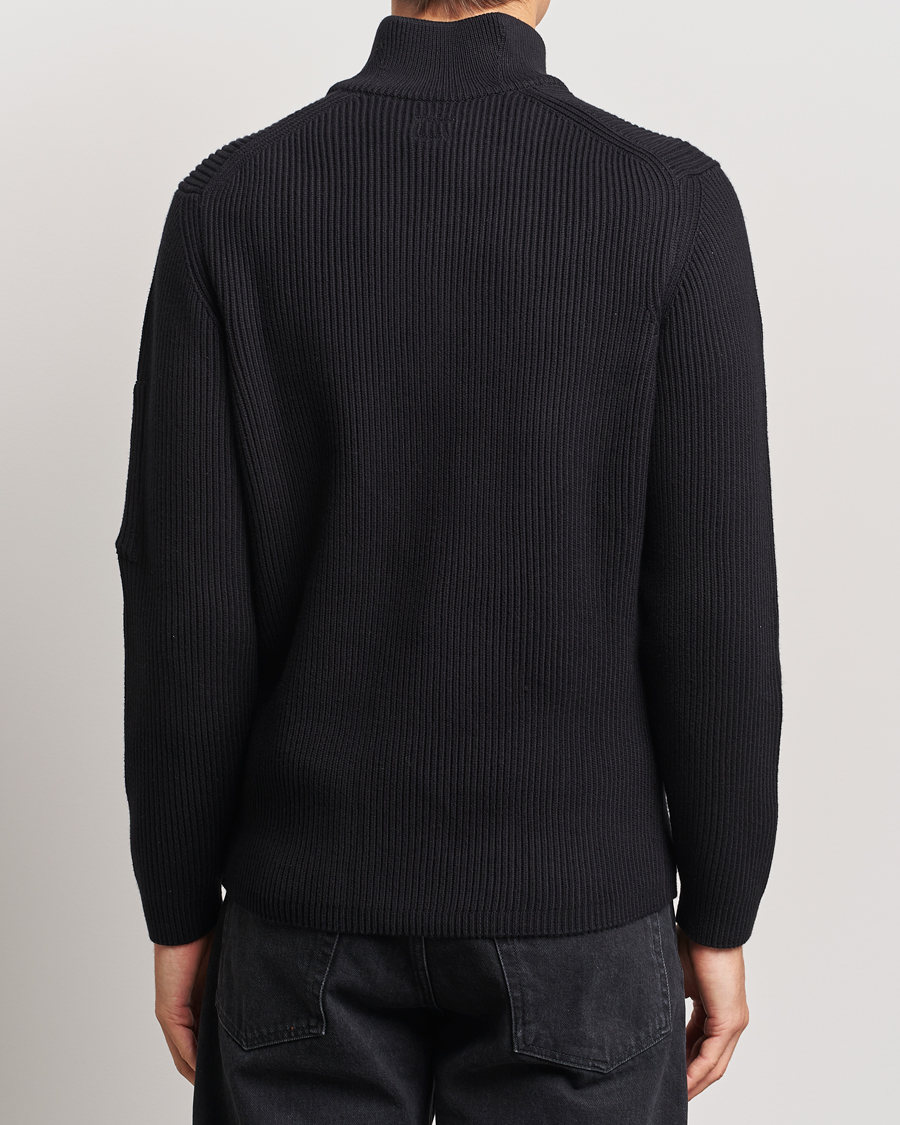 Herren | Pullover | C.P. Company | Full Rib Knitted Cotton Half Zip Black