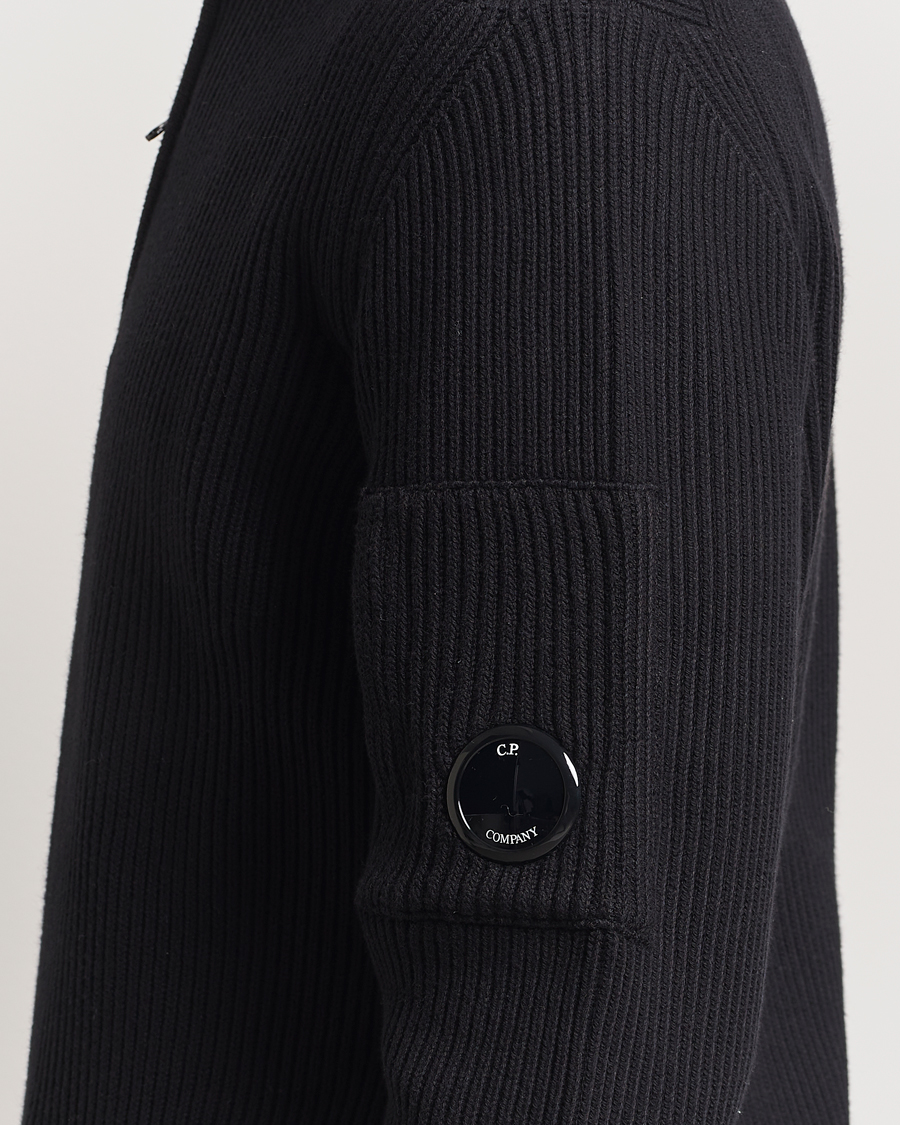 Herren | Pullover | C.P. Company | Full Rib Knitted Cotton Half Zip Black