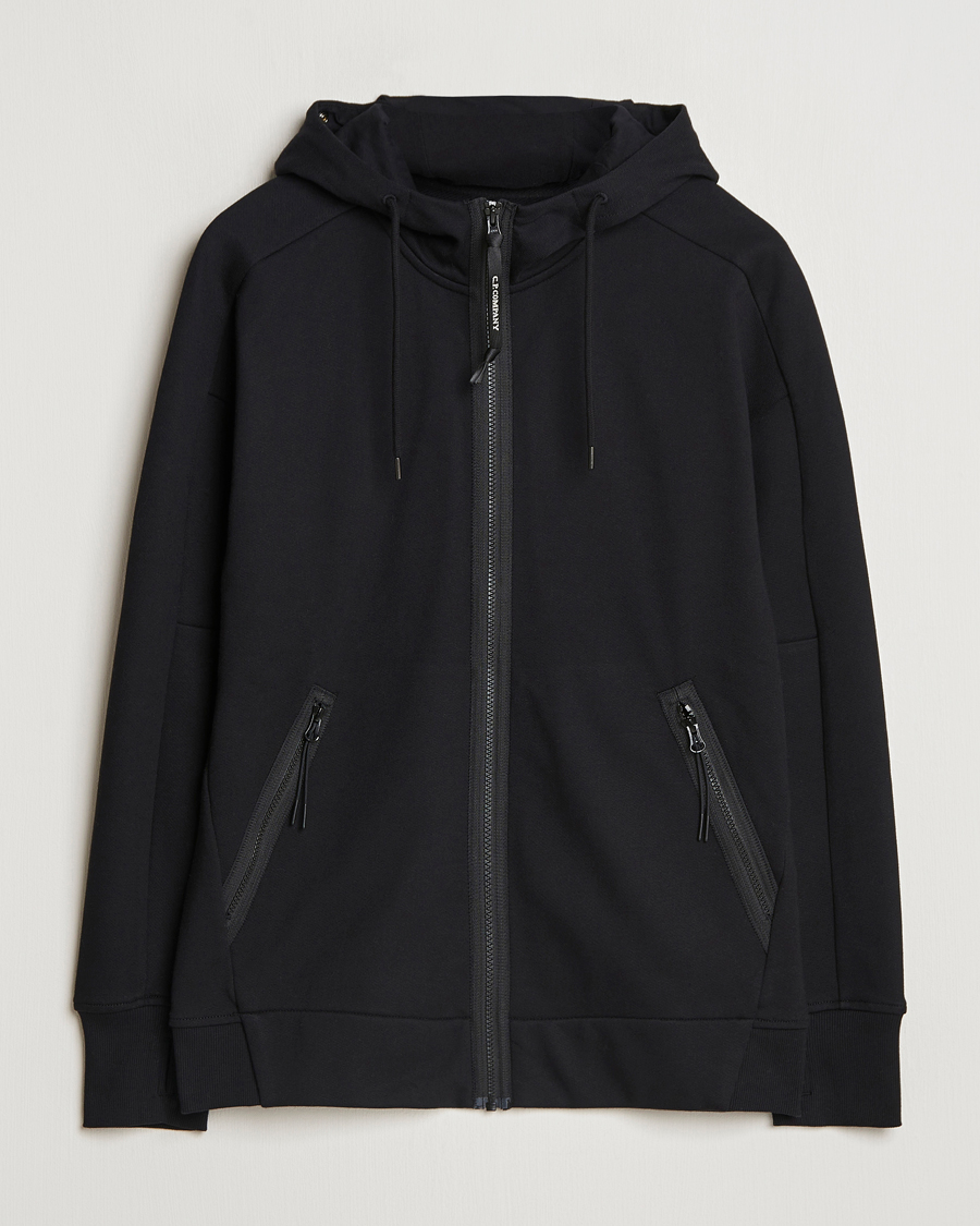 Herren | Pullover | C.P. Company | Diagonal Raised Fleece Full Zip Goggle Hoodie Black