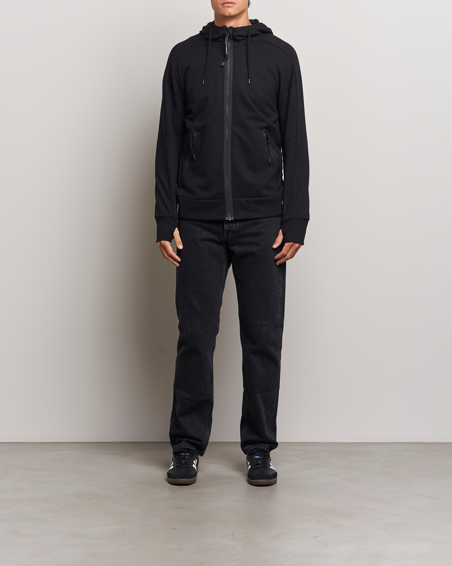 Herren | Pullover | C.P. Company | Diagonal Raised Fleece Full Zip Goggle Hoodie Black
