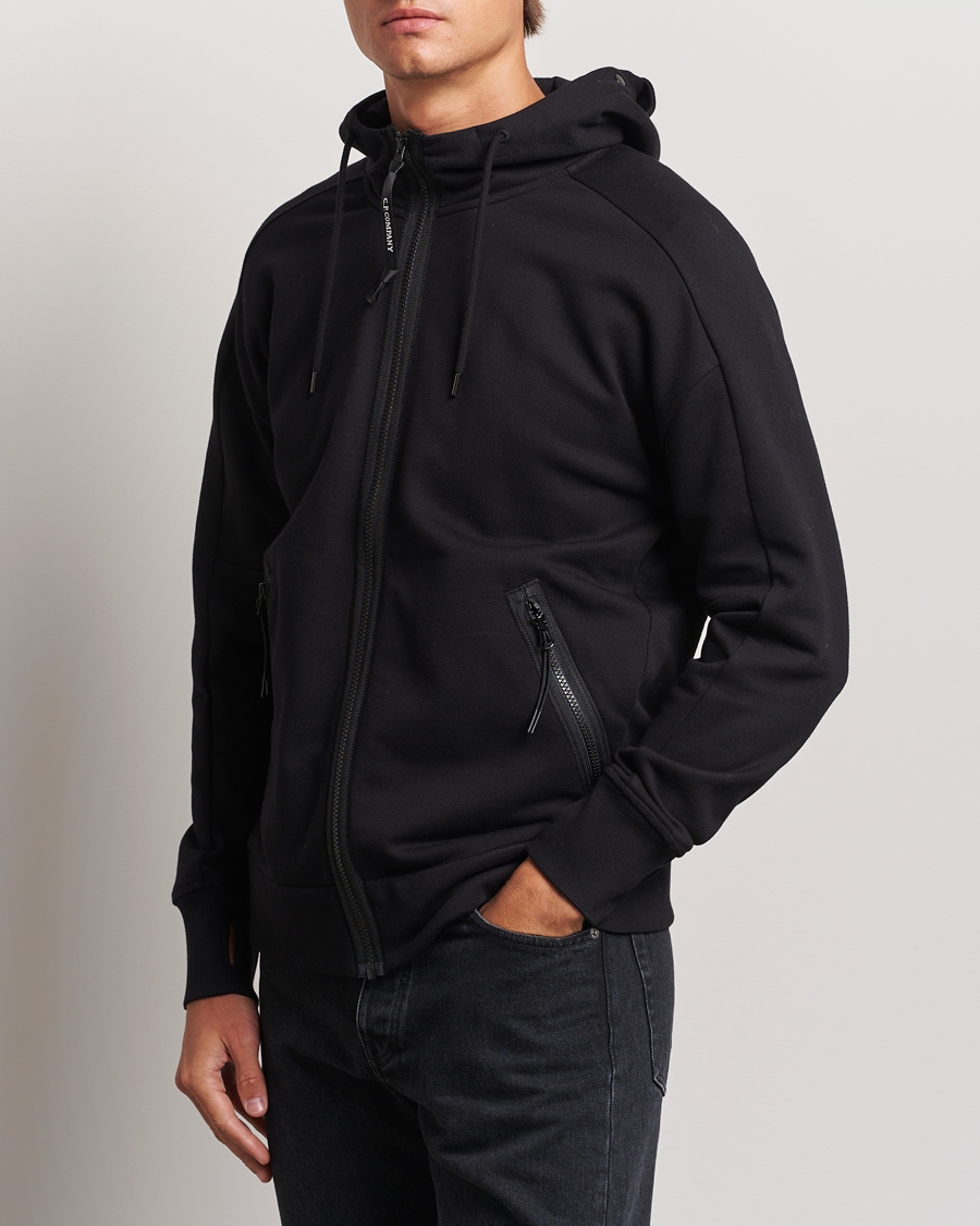 C.P. Company Diagonal Raised Fleece Full Zip Goggle Hoodie Black
