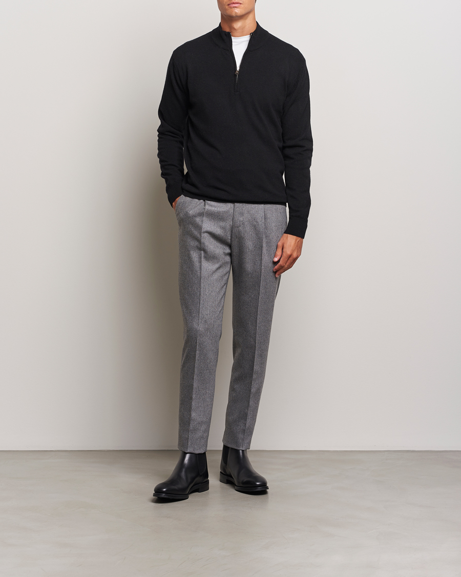 Herren | Pullover | Oscar Jacobson | Patton Wool/Cashmere Half Zip Black