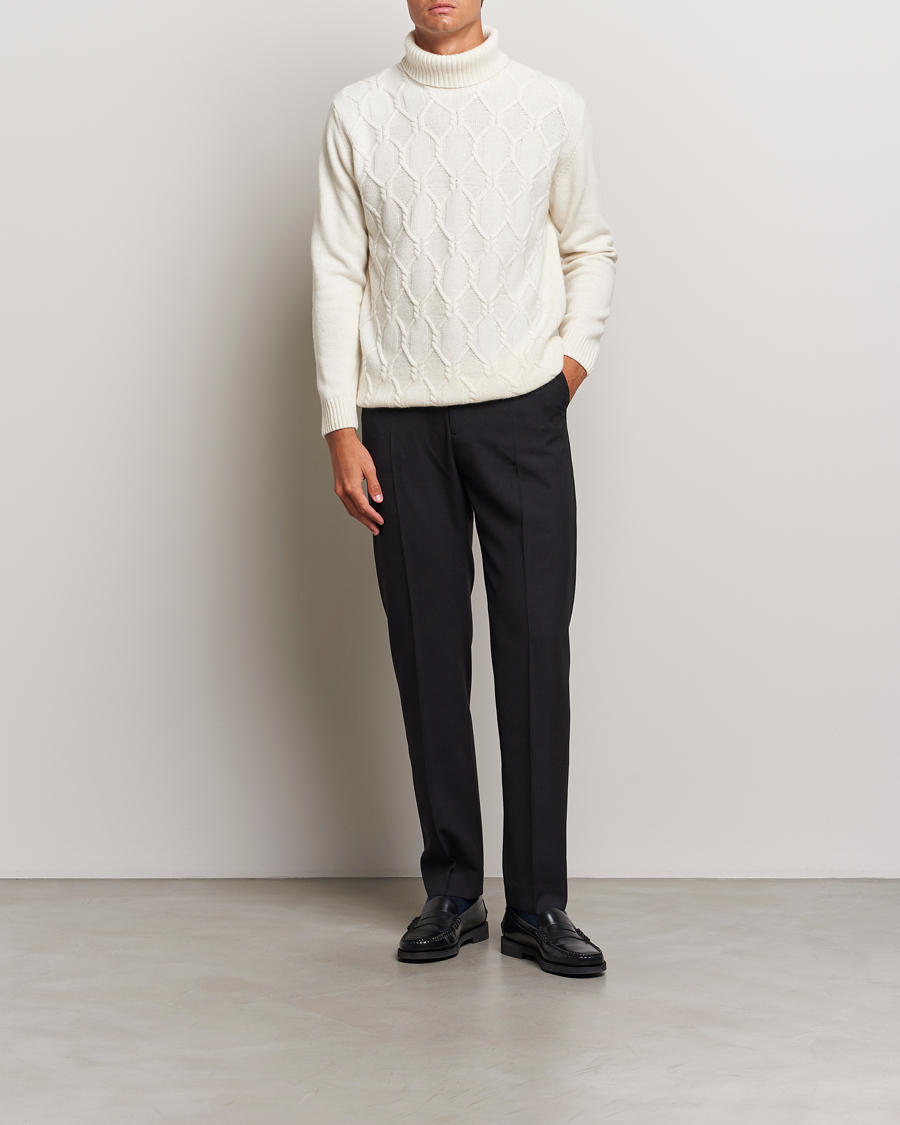 Herren | Pullover | Oscar Jacobson | Salomon Heavy Knitted Cable Rollneck White