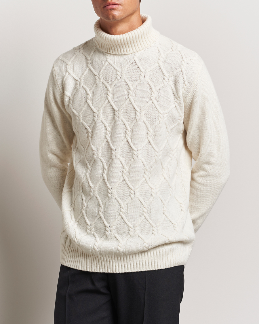 Herren | Pullover | Oscar Jacobson | Salomon Heavy Knitted Cable Rollneck White