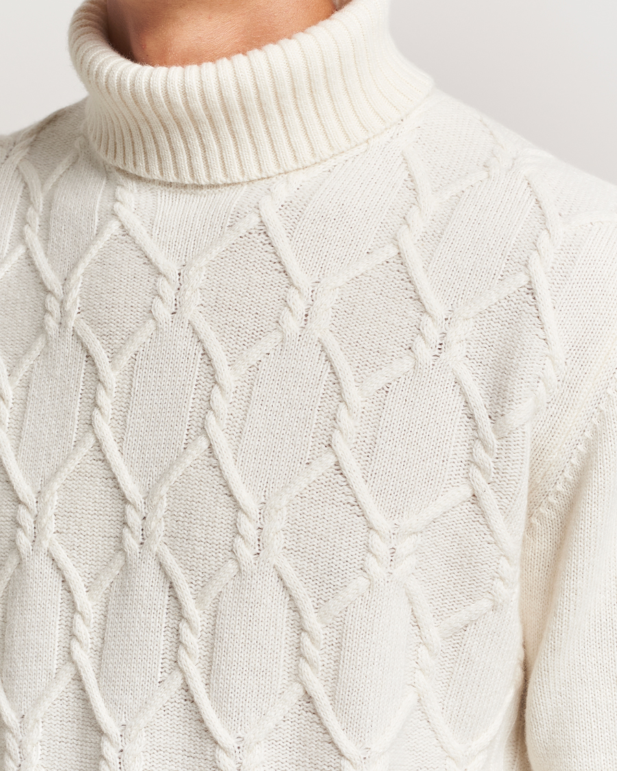 Herren | Pullover | Oscar Jacobson | Salomon Heavy Knitted Cable Rollneck White