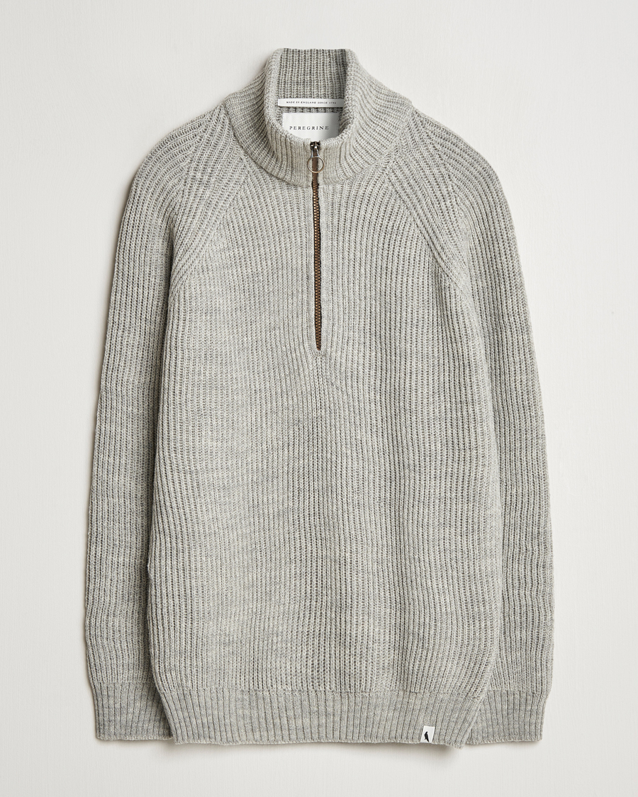 Herren | Pullover | Peregrine | Ford Knitted Wool Half Zip Light Grey