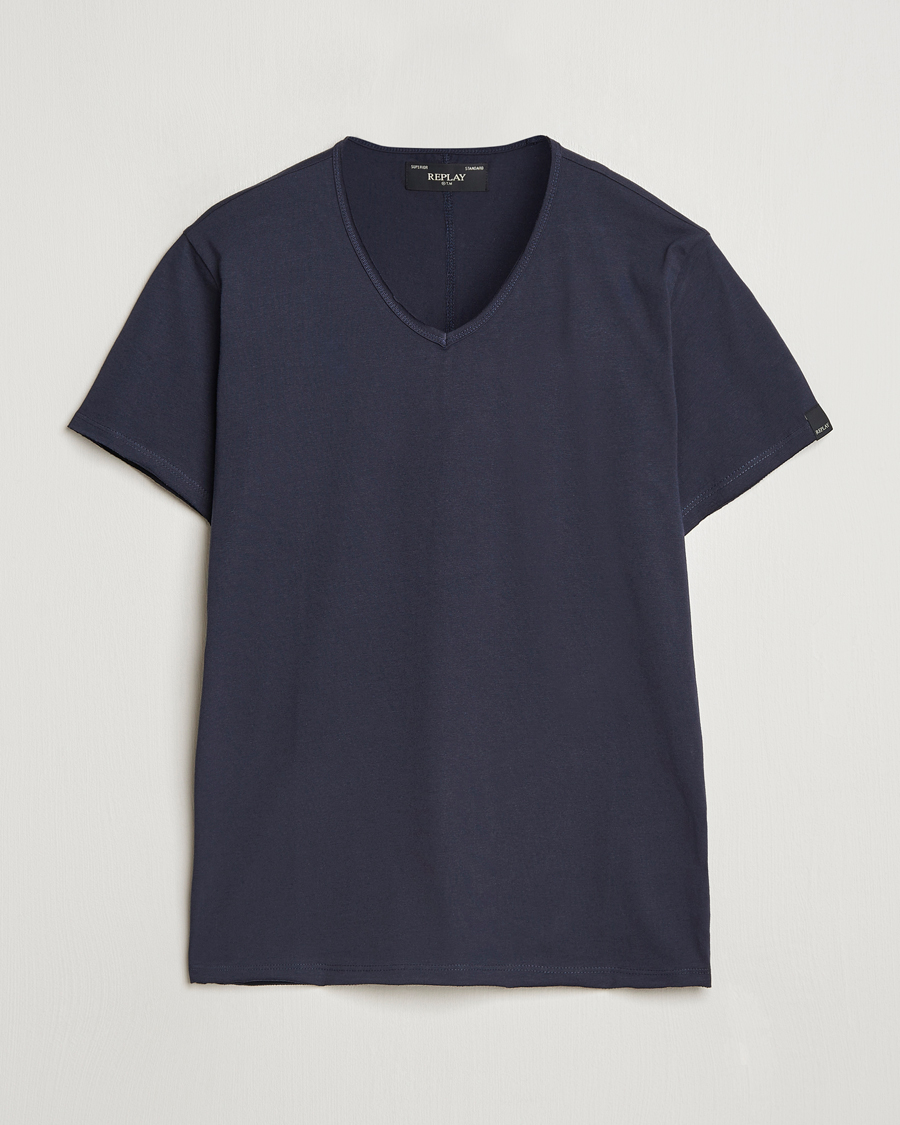 Herren | T-Shirts | Replay | V-Neck T-Shirt Night Blue