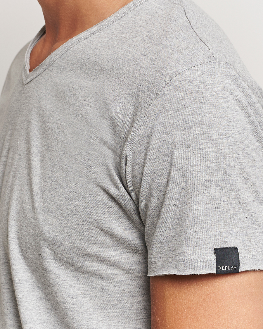 Herren | T-Shirts | Replay | V-Neck T-Shirt Light Grey Melange