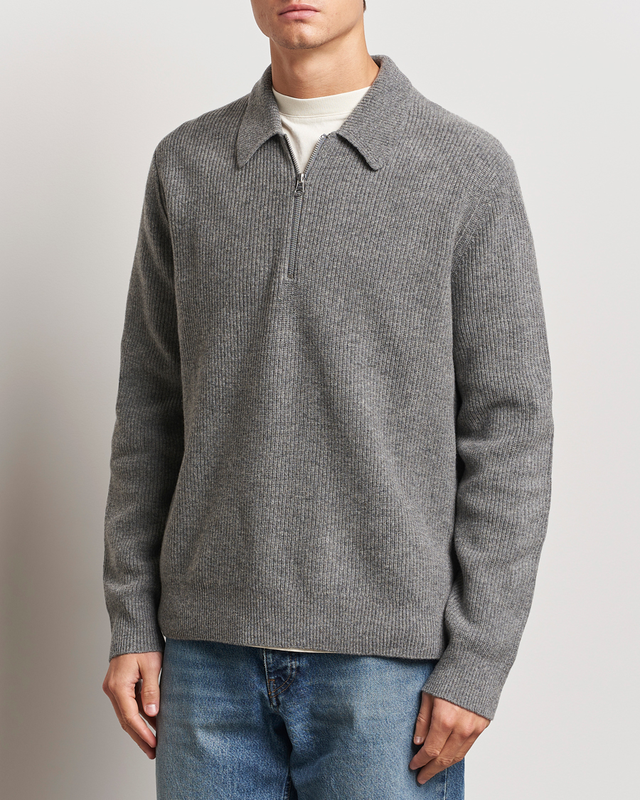 Herren | Pullover | Samsøe Samsøe | Saisaks Half Zip Polo Dark Grey Melange