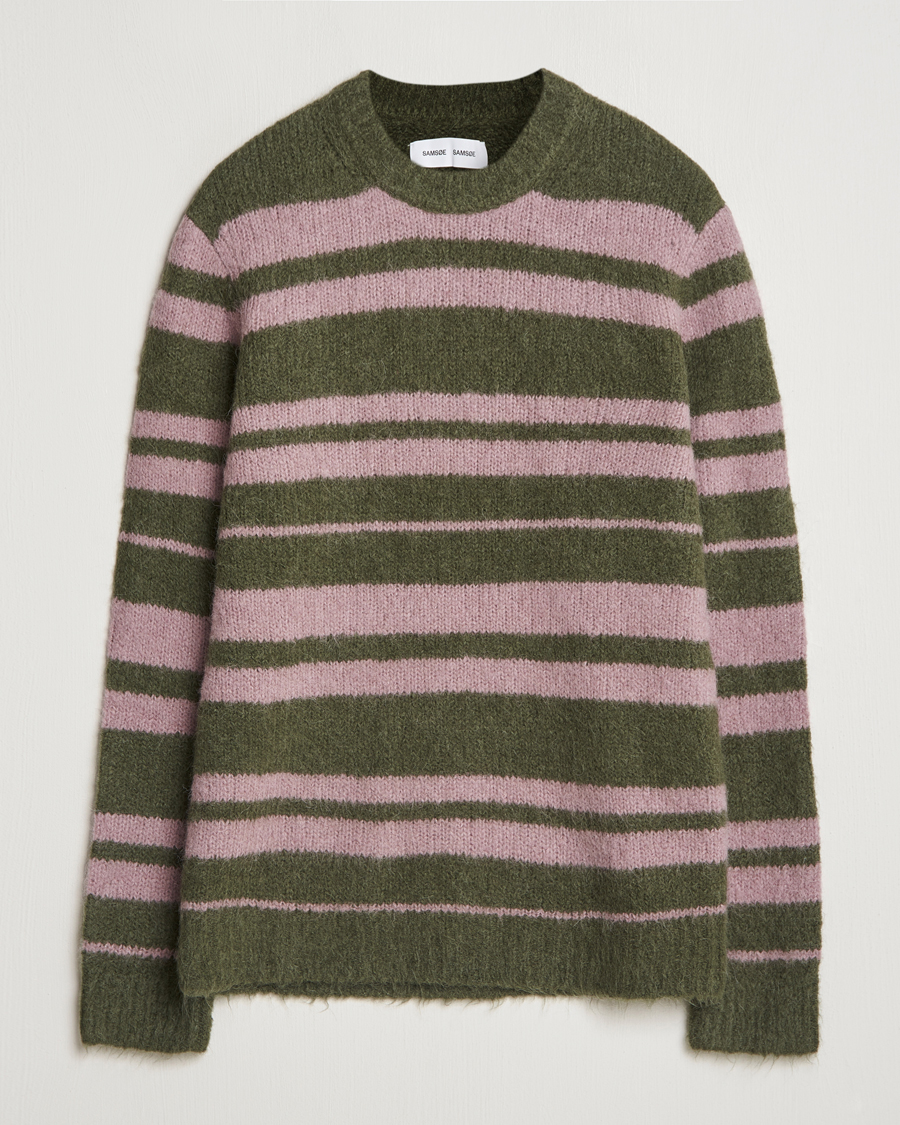 Herren | Pullover | Samsøe Samsøe | Arin Mohair Striped Sweater Green/Pink