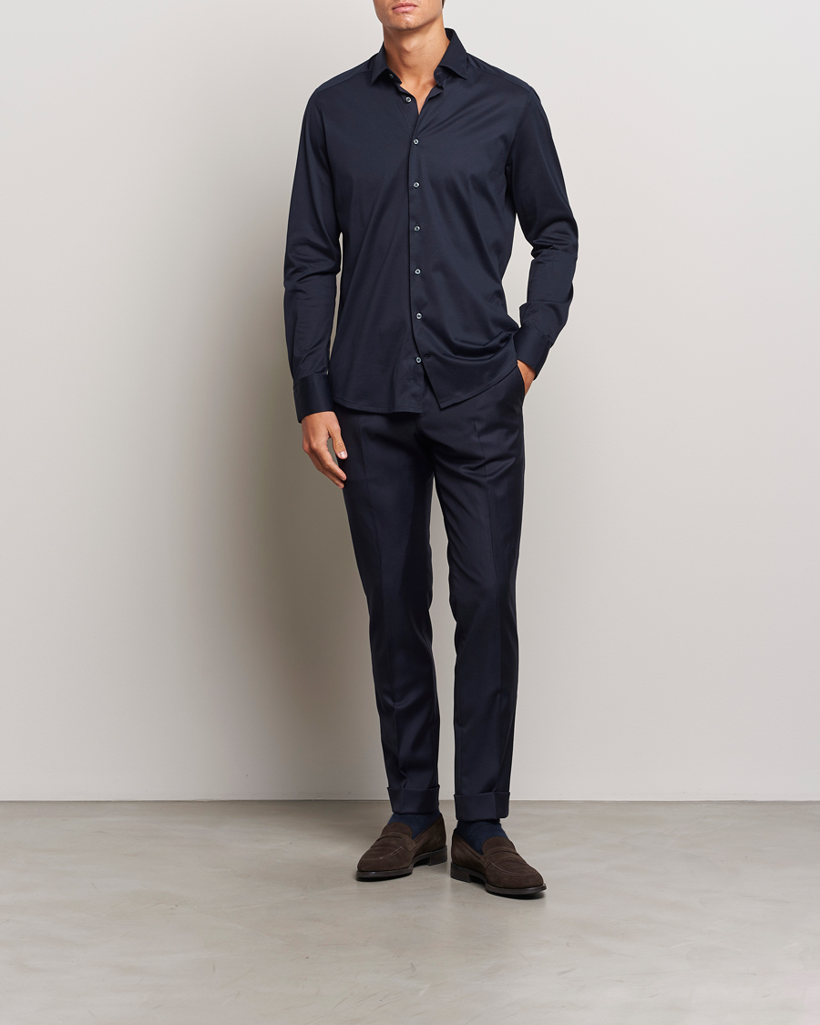 Herren | Hemden | Stenströms | Slimline Stretch Jersey Shirt Navy