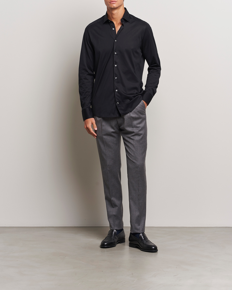 Herren | Hemden | Stenströms | Slimline Stretch Jersey Shirt Black