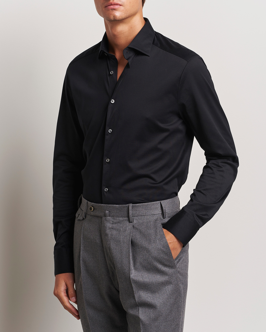Herren | Hemden | Stenströms | Slimline Stretch Jersey Shirt Black
