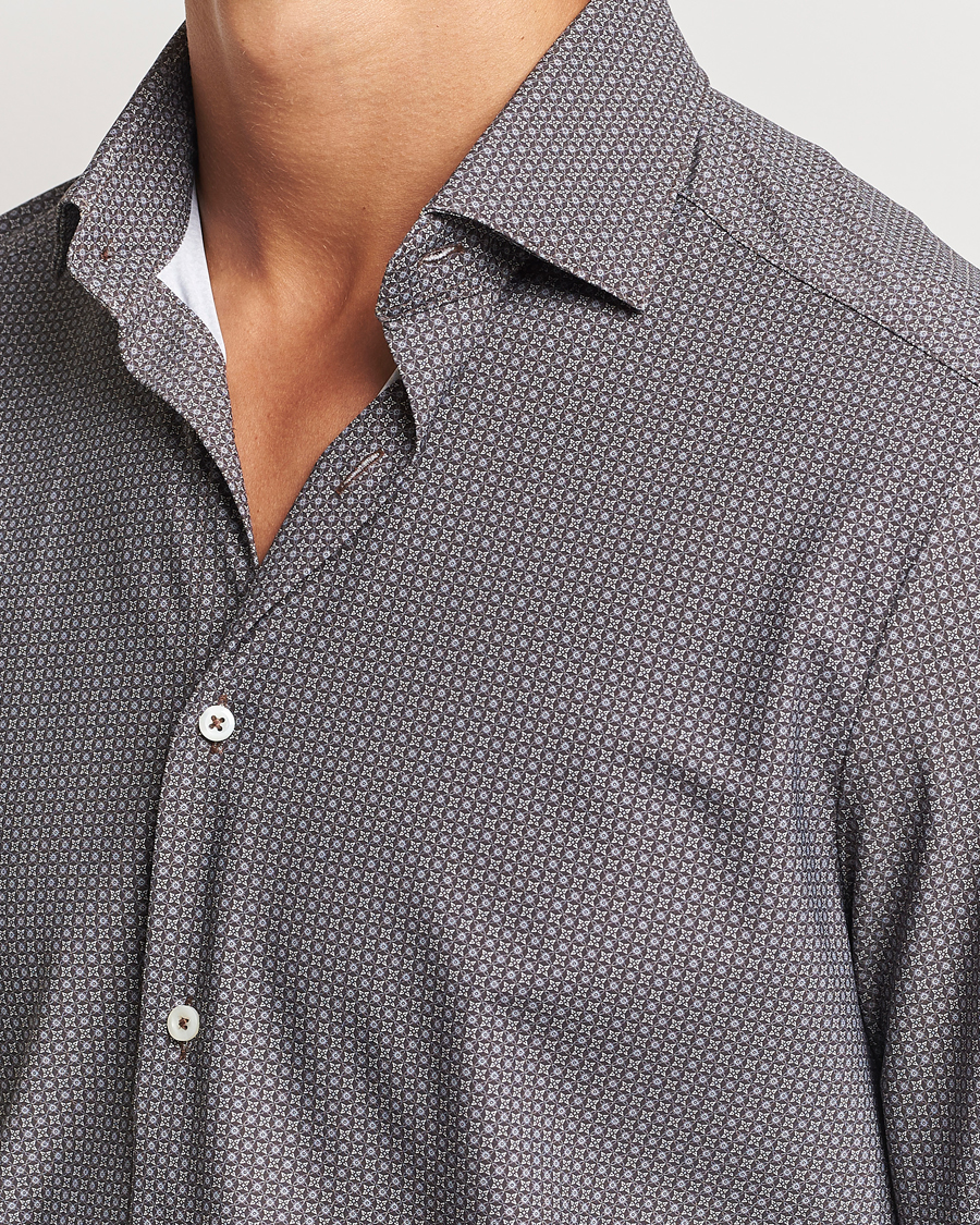 Herren | Hemden | Stenströms | Slimline 4-Way Stretch Print Shirt Brown