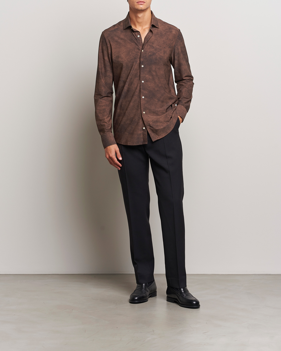 Herren | Hemden | Stenströms | Slimline 4-Way Stretch Shirt Brown
