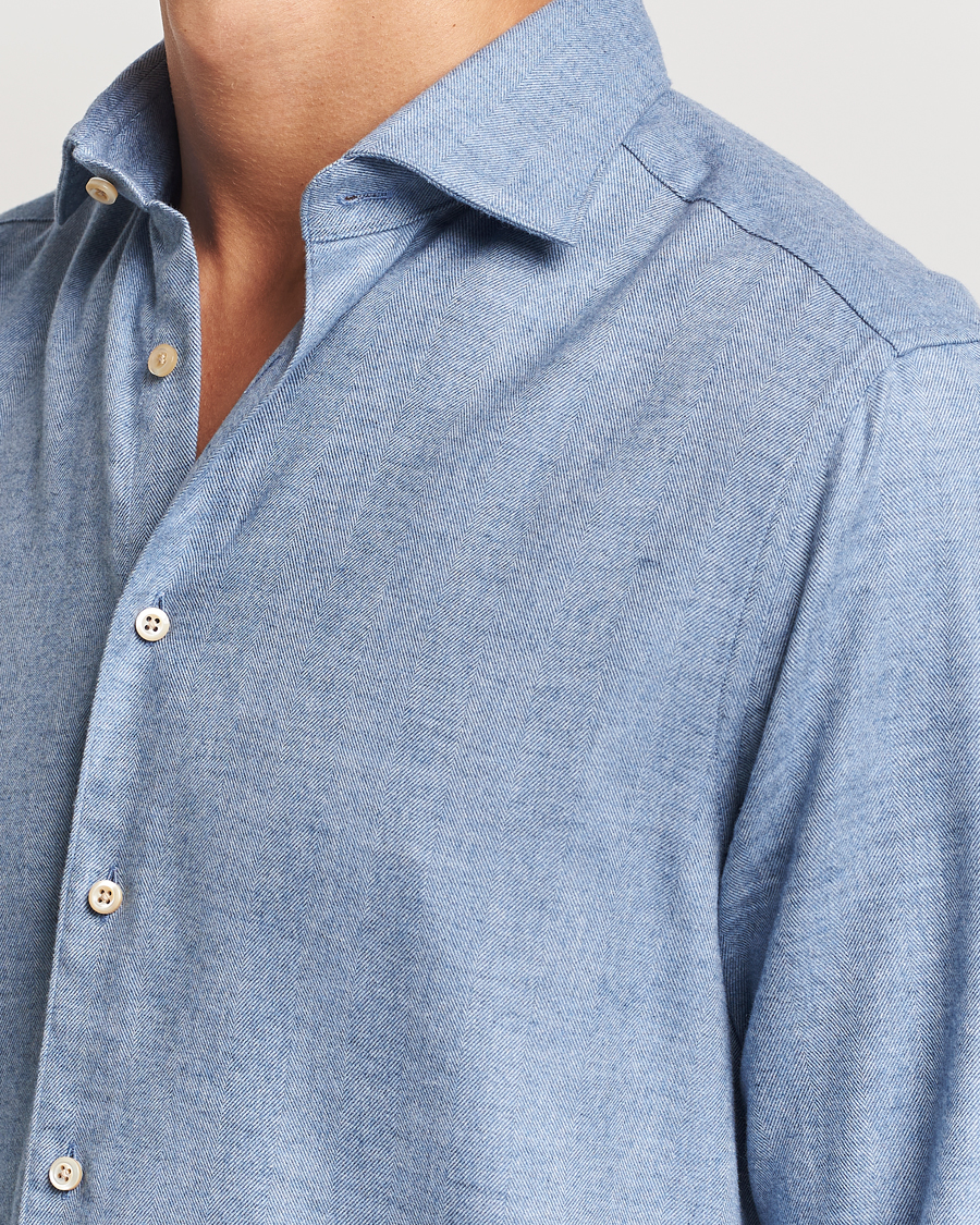 Herren | Hemden | Stenströms | Slimline Brushed Cotton/Lyocell Cut Away Shirt Blue