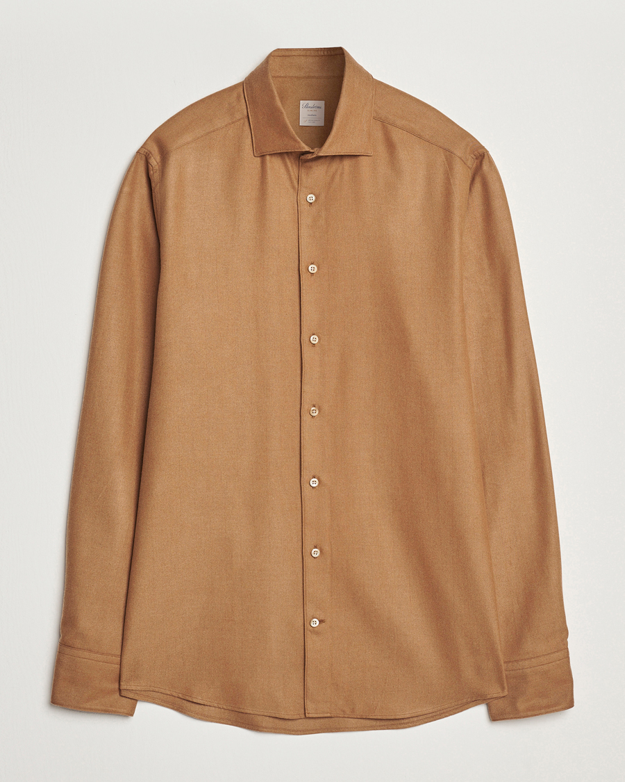 Herren | Hemden | Stenströms | Slimline Brushed Cotton/Lyocell Cut Away Shirt Brown