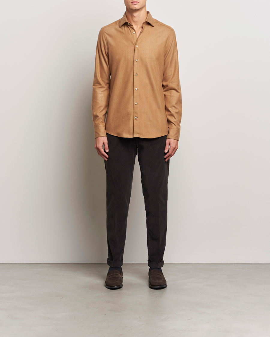 Herren | Hemden | Stenströms | Slimline Brushed Cotton/Lyocell Cut Away Shirt Brown
