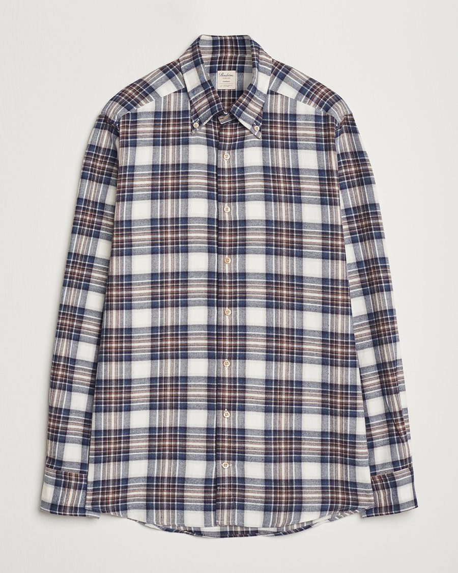 Herren | Hemden | Stenströms | Slimline Flannel Big Checked Shirt Blue/Brown