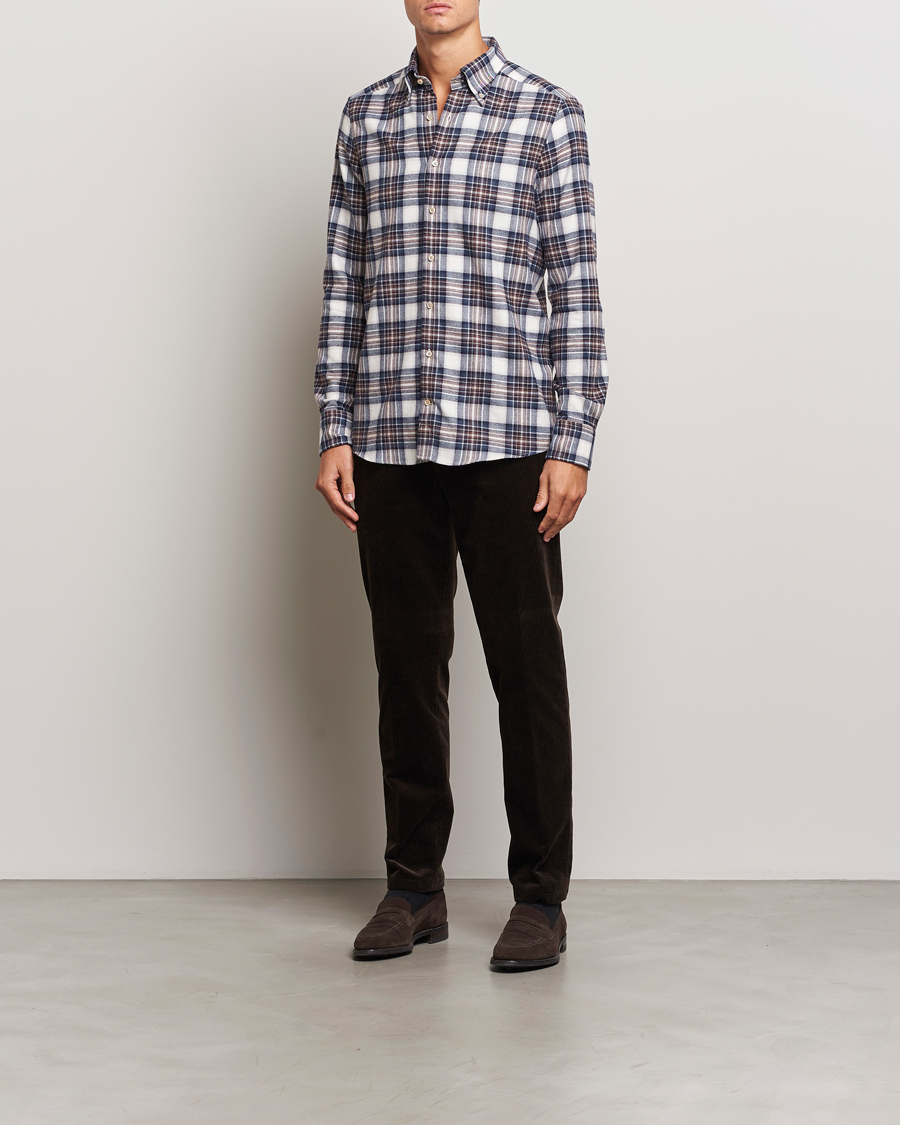 Herren | Hemden | Stenströms | Slimline Flannel Big Checked Shirt Blue/Brown