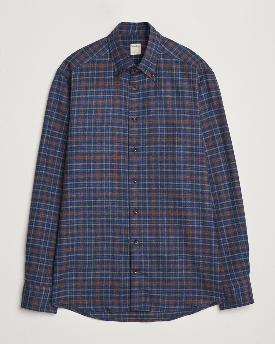 Herren | Hemden | Stenströms | Slimline Small Check Flannel Shirt Dark Blue