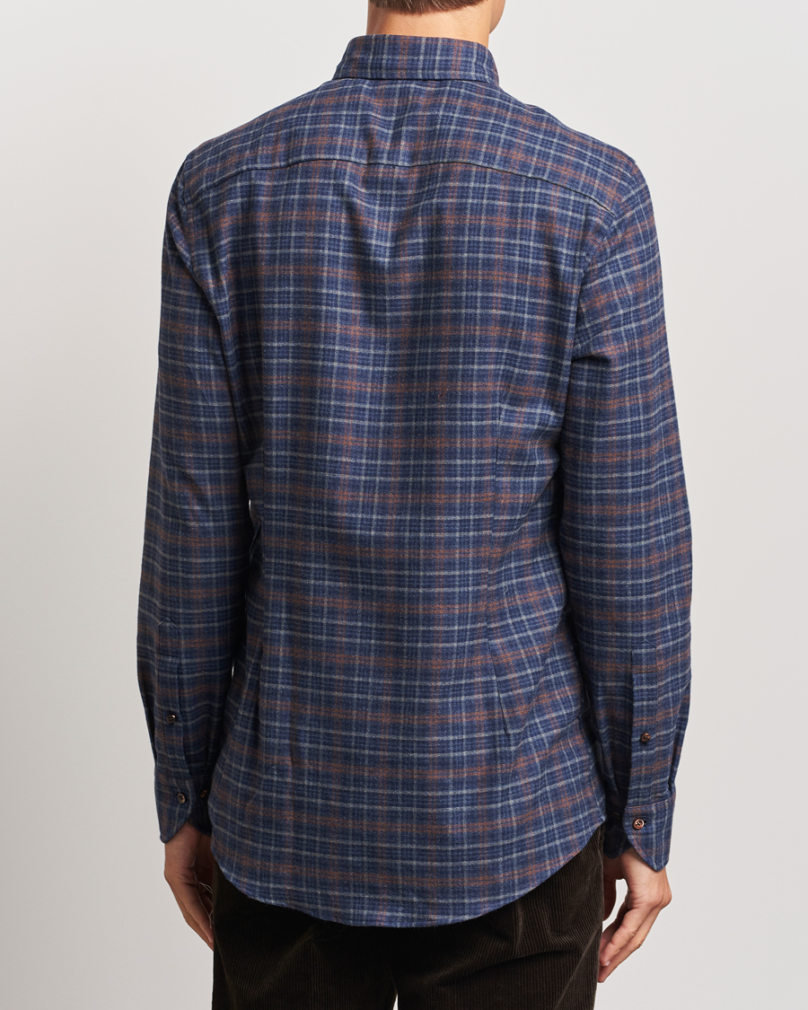 Herren | Hemden | Stenströms | Slimline Small Check Flannel Shirt Dark Blue