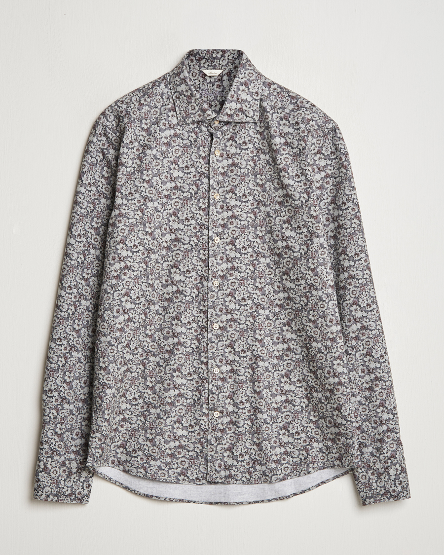 Herren | Hemden | Stenströms | Slimline Washed Floral Print Shirt Grey