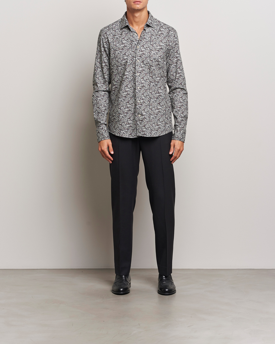 Herren | Hemden | Stenströms | Slimline Washed Floral Print Shirt Grey
