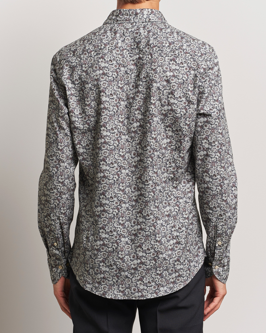 Herren | Hemden | Stenströms | Slimline Washed Floral Print Shirt Grey