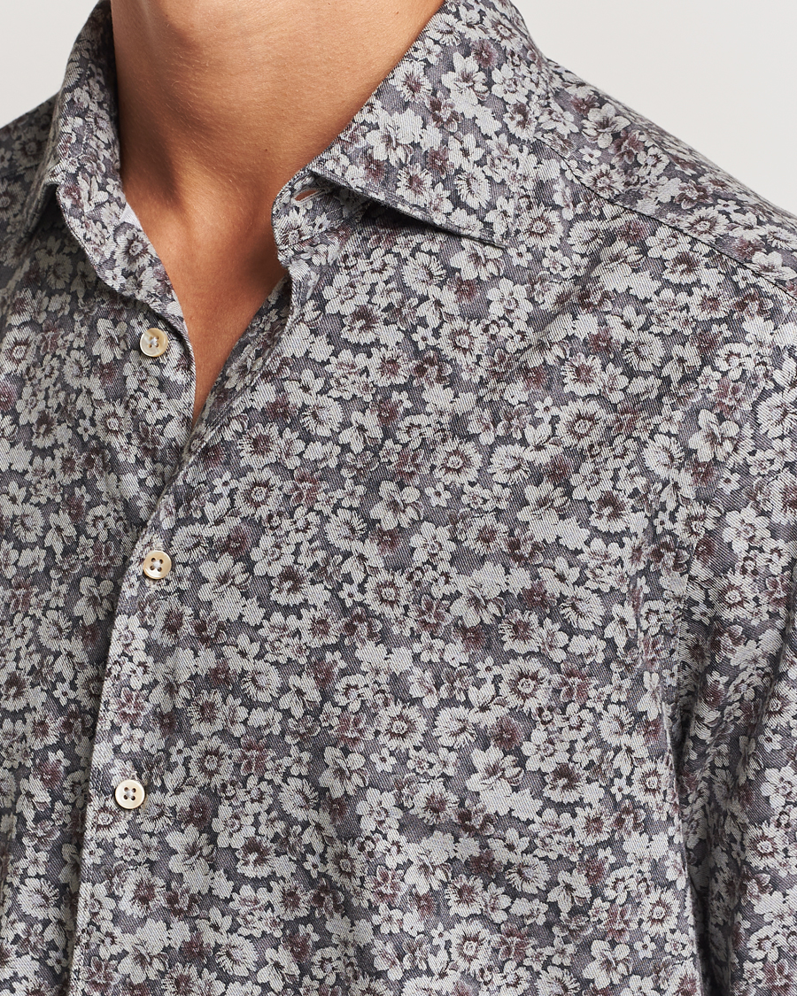 Herren | Hemden | Stenströms | Slimline Washed Floral Print Shirt Grey