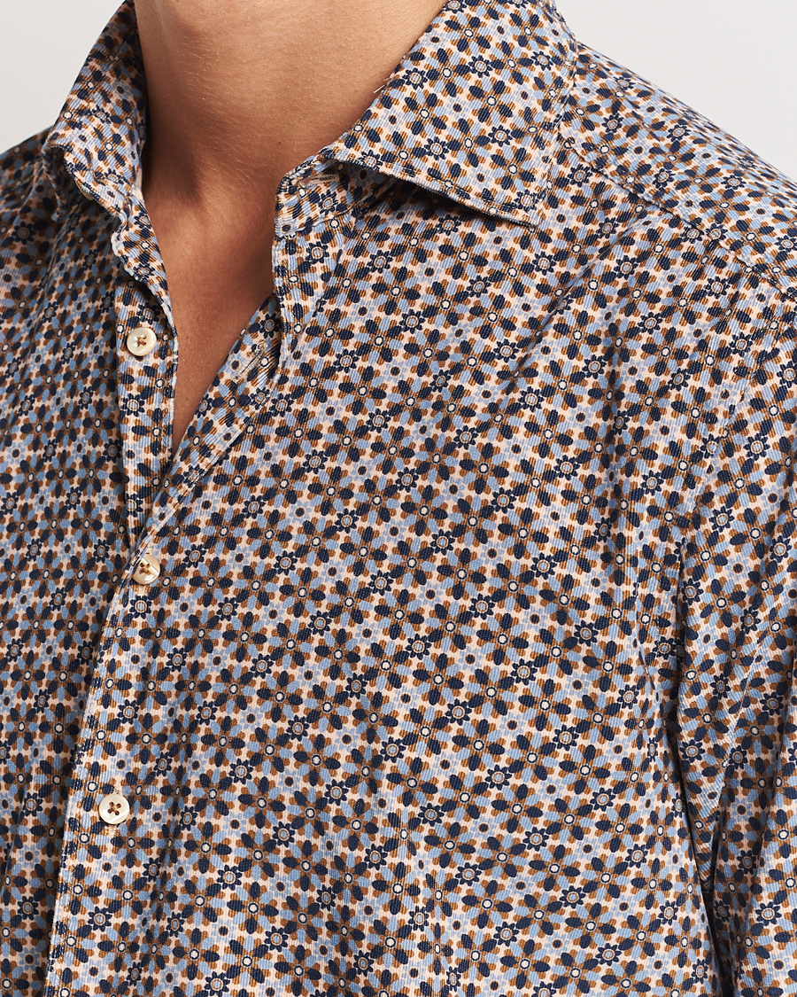 Herren | Hemden | Stenströms | Slimline Printed Cord Shirt Brown