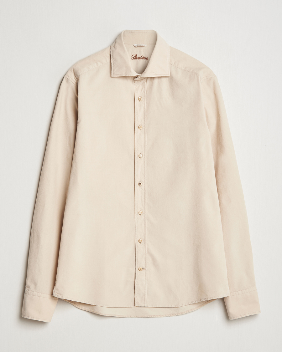 Herren | Hemden | Stenströms | Slimline Cut Away Cord Shirt Beige