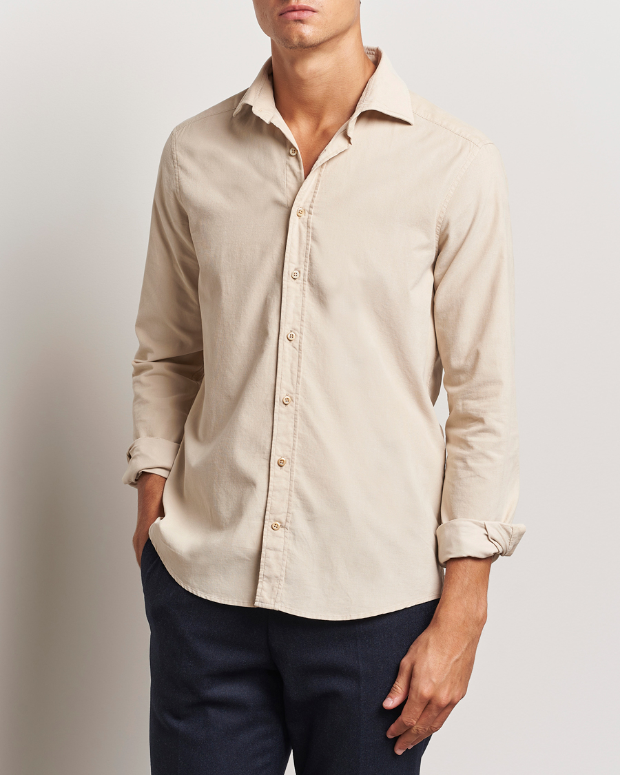 Herren | Hemden | Stenströms | Slimline Cut Away Cord Shirt Beige