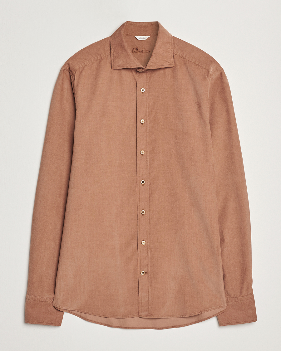 Herren | Hemden | Stenströms | Slimline Cut Away Cord Shirt Light Brown