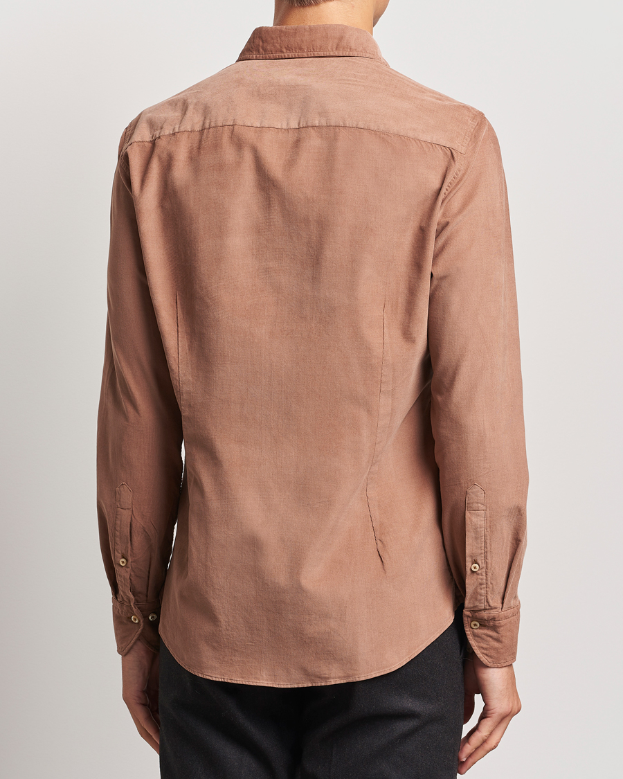 Herren | Hemden | Stenströms | Slimline Cut Away Cord Shirt Light Brown