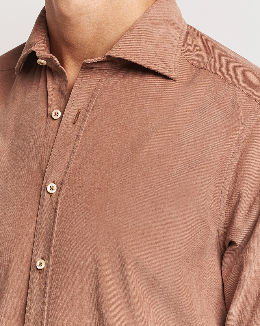 Herren | Hemden | Stenströms | Slimline Cut Away Cord Shirt Light Brown