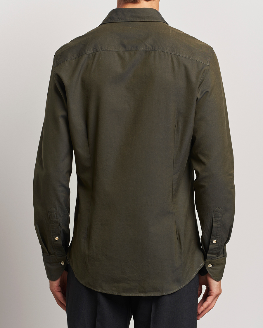 Herren | Hemden | Stenströms | Slimline Cut Away Washed Twill Shirt Dark Green