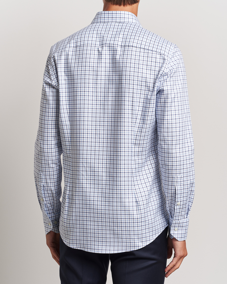 Herren | Hemden | Stenströms | Slimline Small Checked Cut Away Shirt Blue