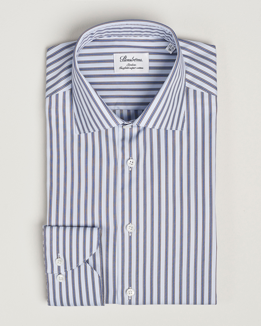 Herren | Hemden | Stenströms | Slimline Striped Luxury Oxford Shirt Blue