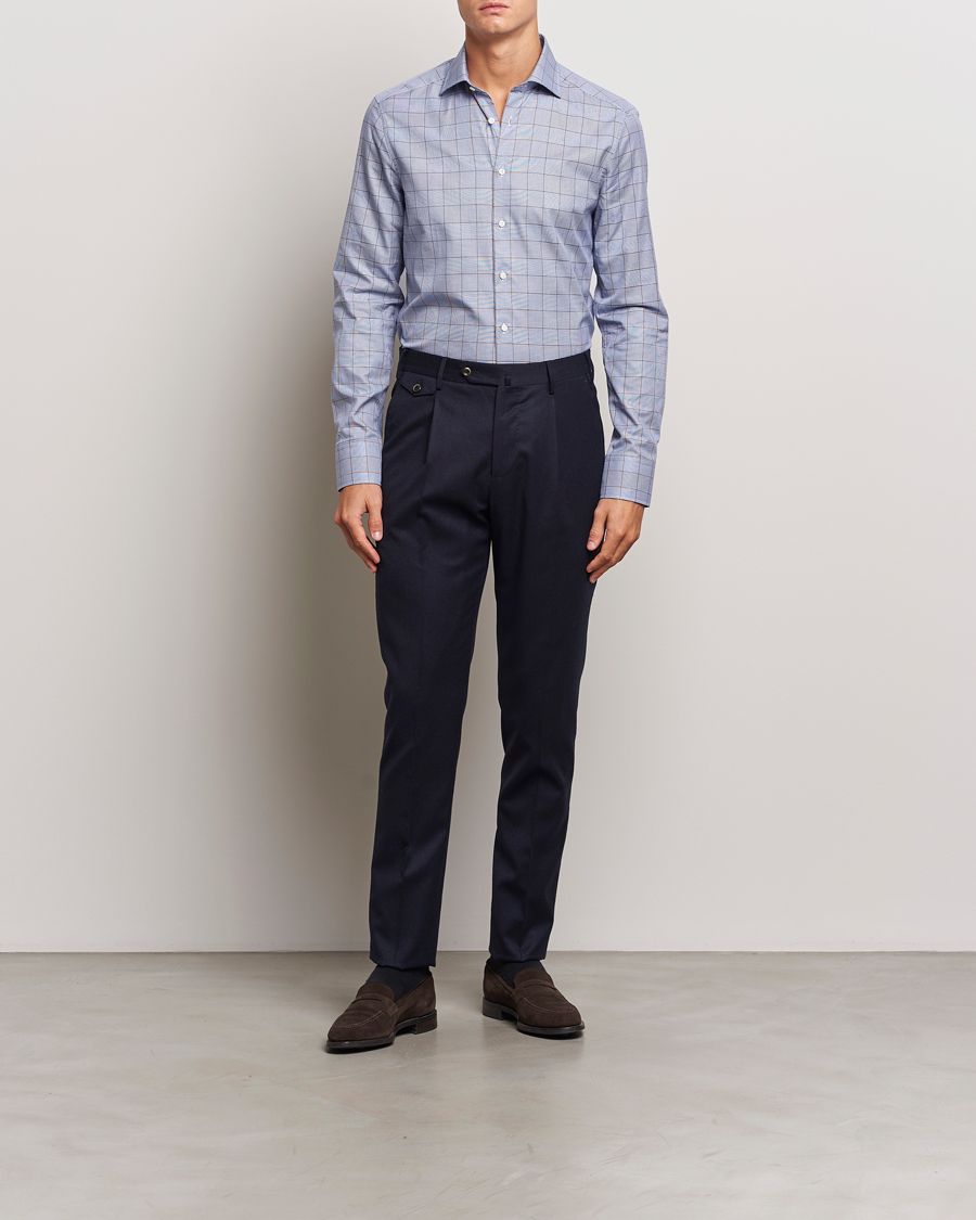 Herren | Hemden | Stenströms | Slimline Prince of Wales Check Shirt Blue
