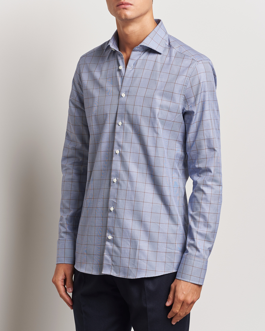 Herren | Hemden | Stenströms | Slimline Prince of Wales Check Shirt Blue