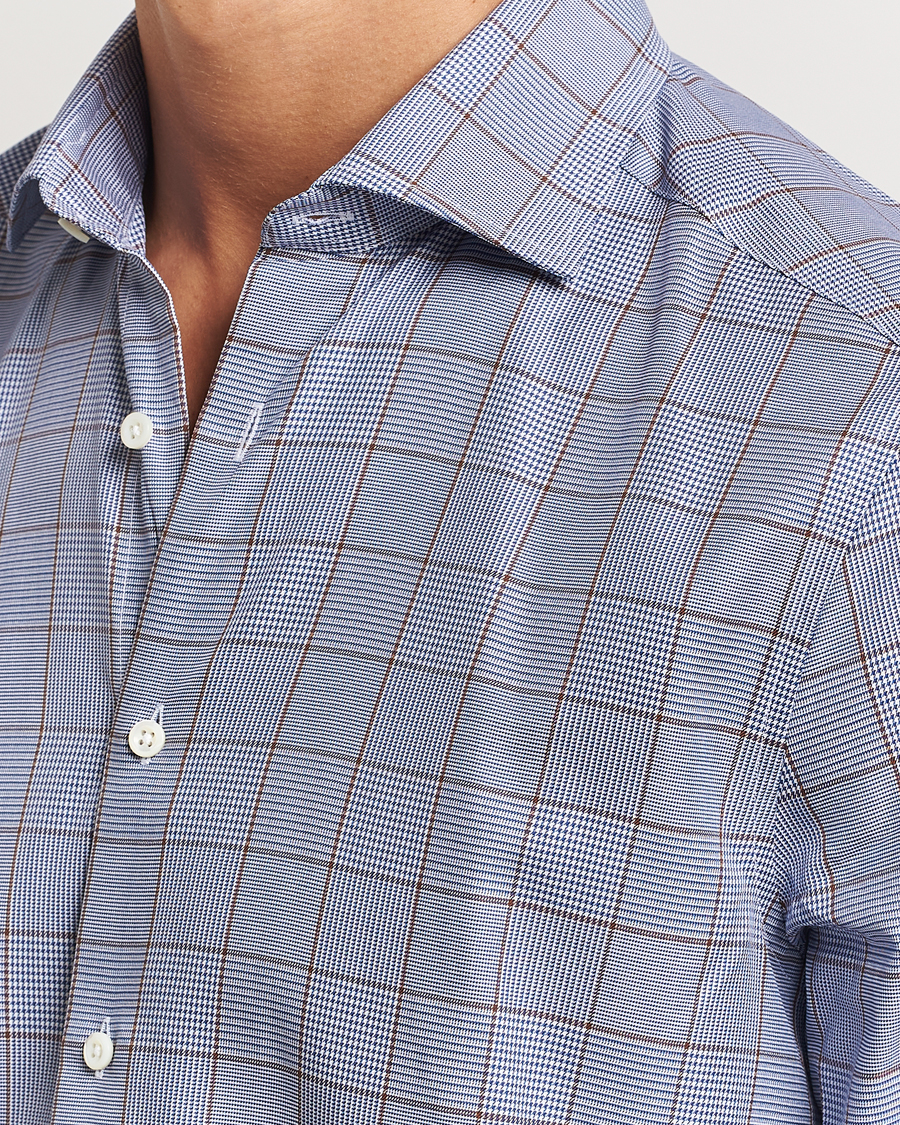 Herren | Hemden | Stenströms | Slimline Prince of Wales Check Shirt Blue
