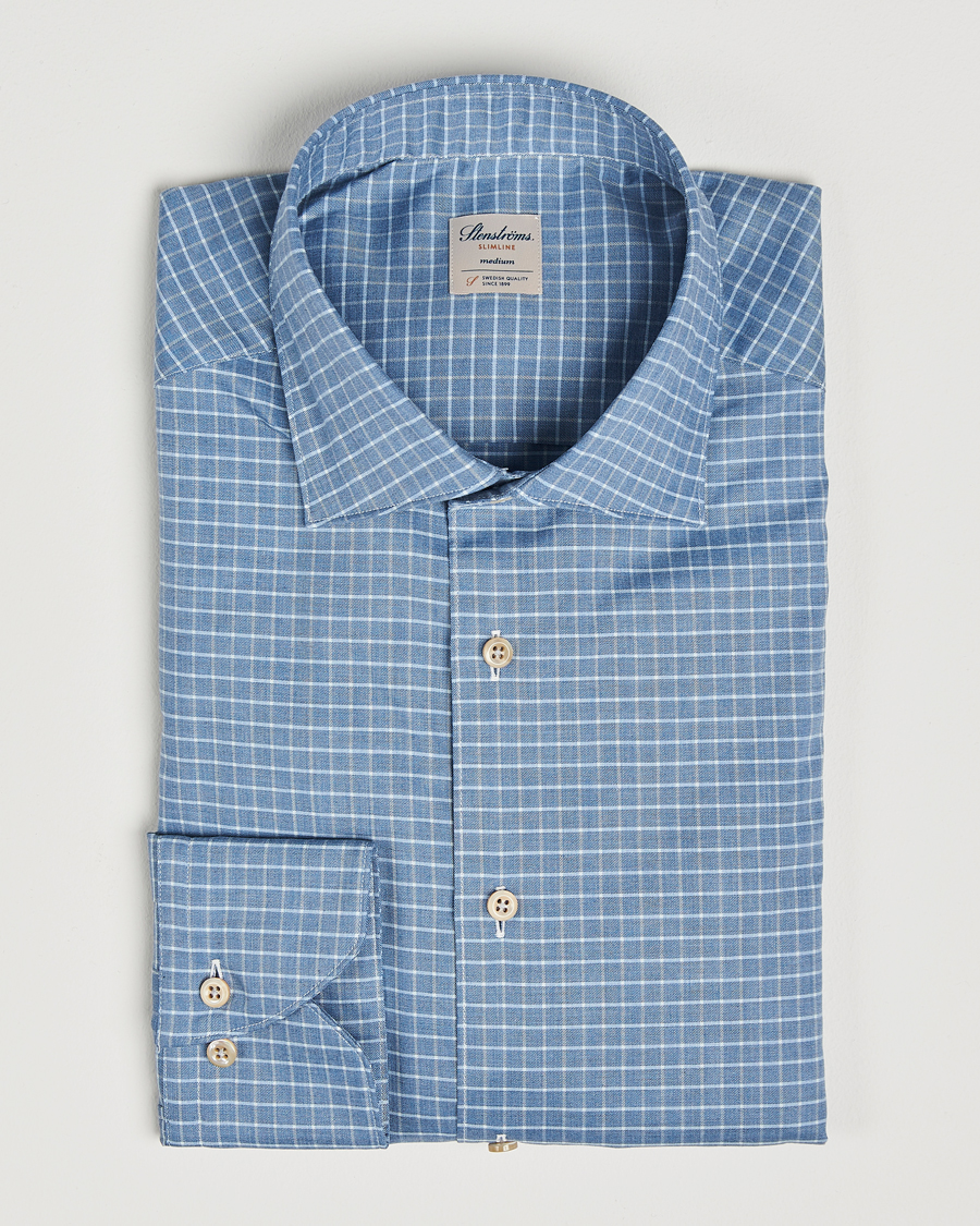 Herren | Hemden | Stenströms | Slimline Melange Check Cut Away Shirt Blue
