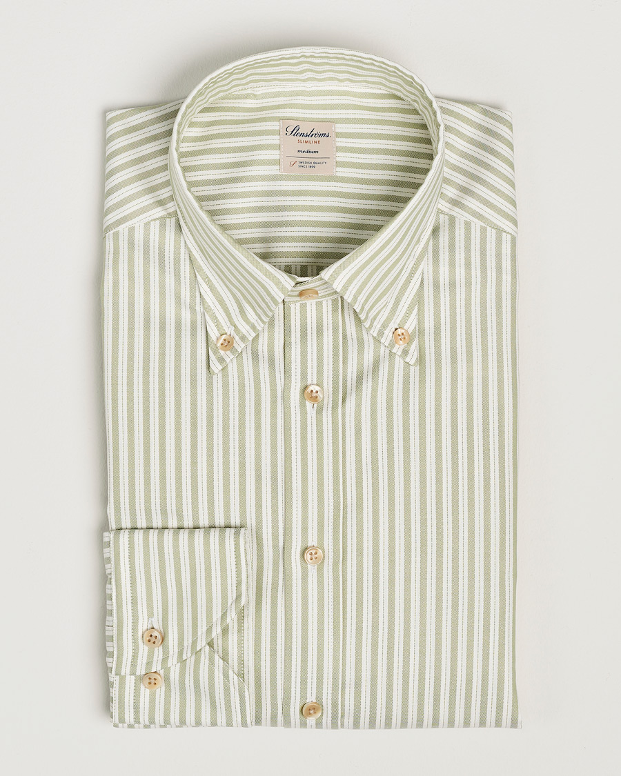 Herren | Hemden | Stenströms | Slimline Vintage Stripe Oxford Shirt Green
