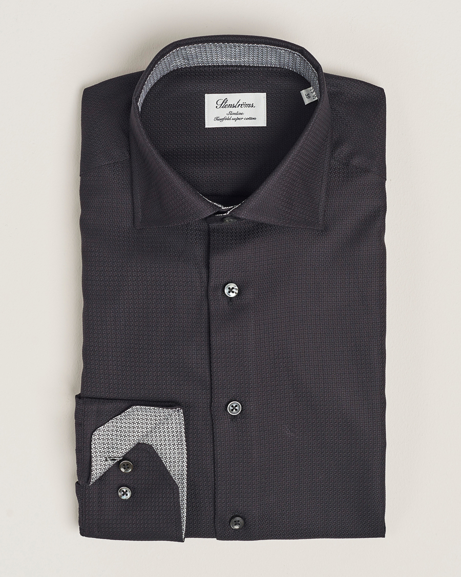 Herren | Hemden | Stenströms | Slimline Structure Contrast Cut Away Shirt Black
