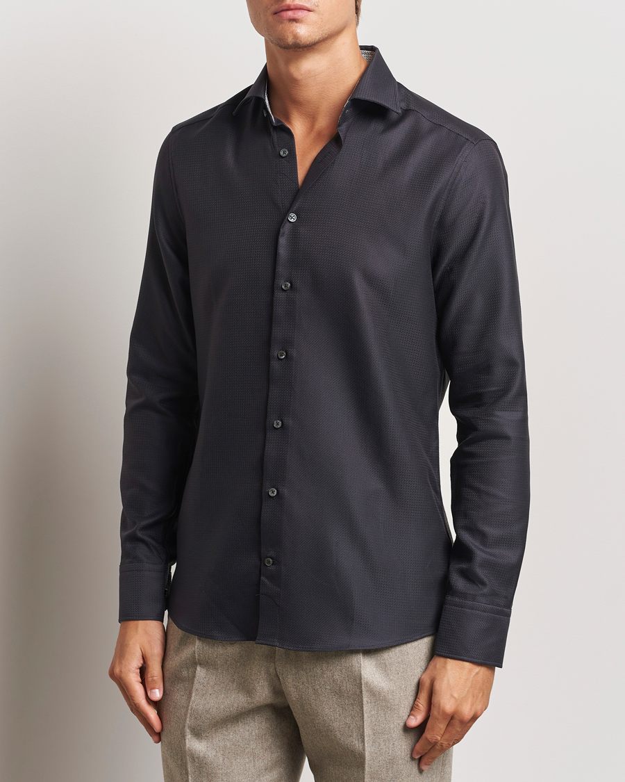Herren | Hemden | Stenströms | Slimline Structure Contrast Cut Away Shirt Black